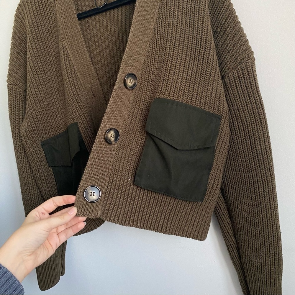 Zara Knit Contrast Pockets Oversized Cardigan Sweater • Cocoa Brown • S Small - Picture 4 of 10